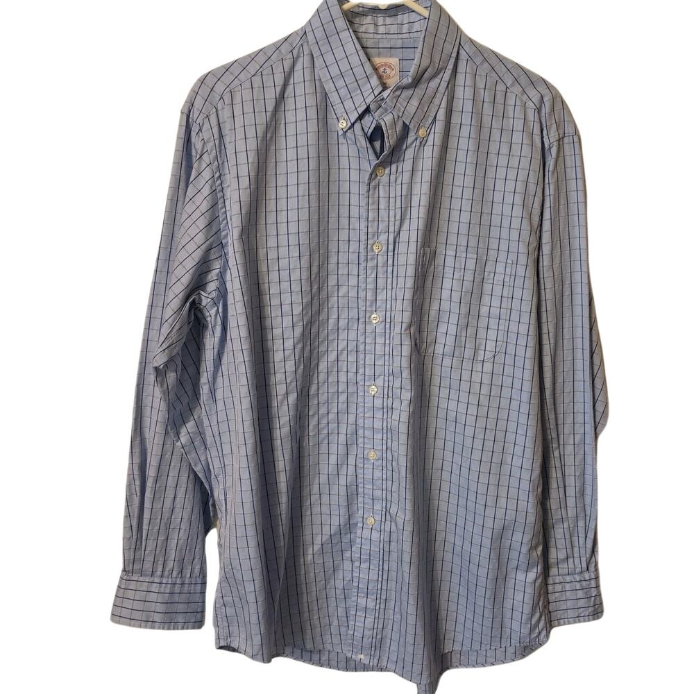 Brooks Brothers 1818 Regular Fit Non Iron Blue Plaid Shirt M 100% Cotton